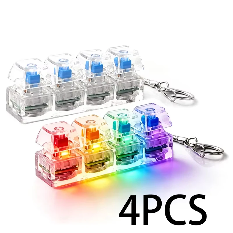 FTCY 4-Tasten-Mechanische Tastatur-Schlüsselanhänger, Fidget-Spielzeug mit Lichtern für Erwachsene zur Stresslinderung, Entspannung und Beruhigung, Zubehör