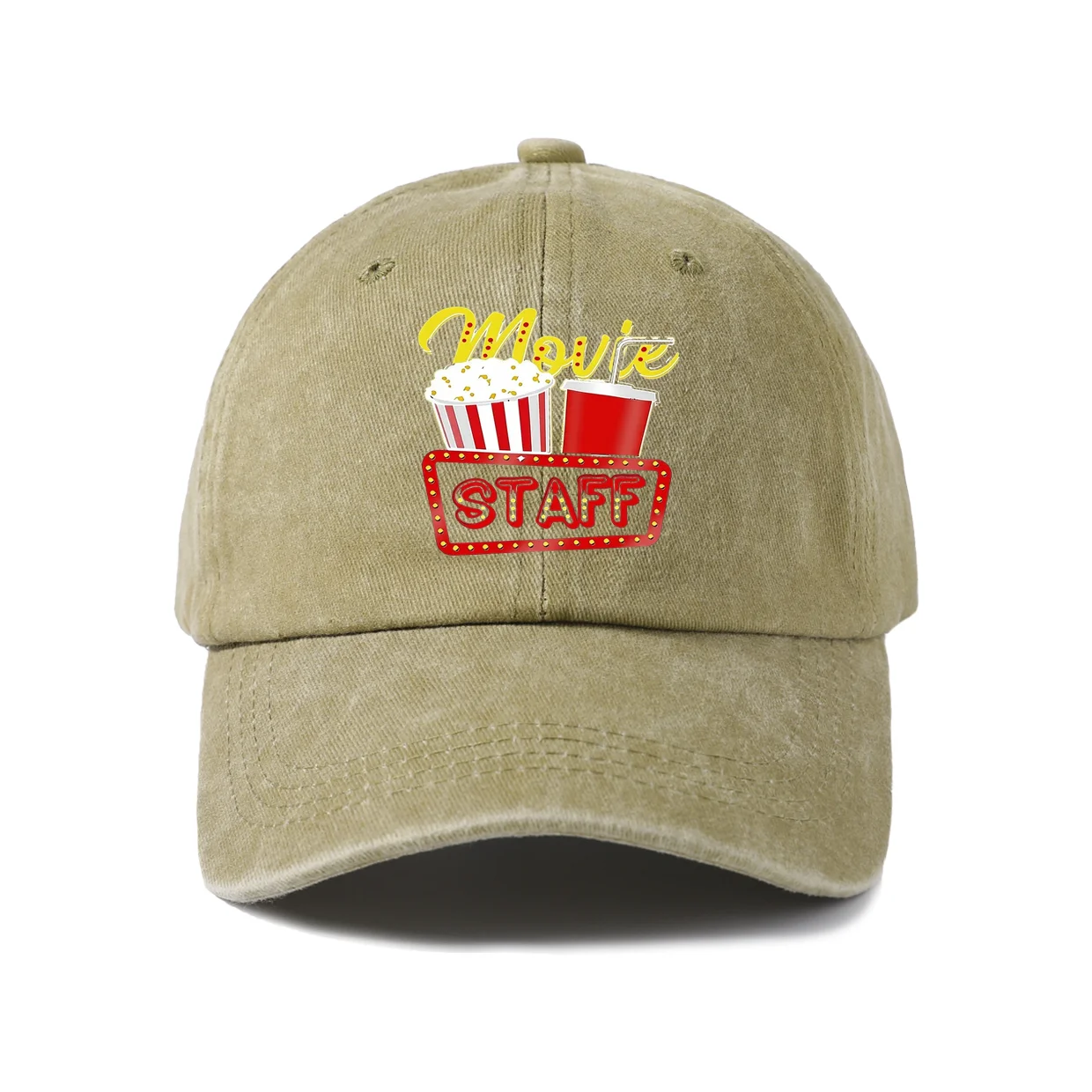 Movie Night Popcorn Graphic Baseball Cap, Vintage Washed Adjustable Unisex Dad Hat, Casual Gift