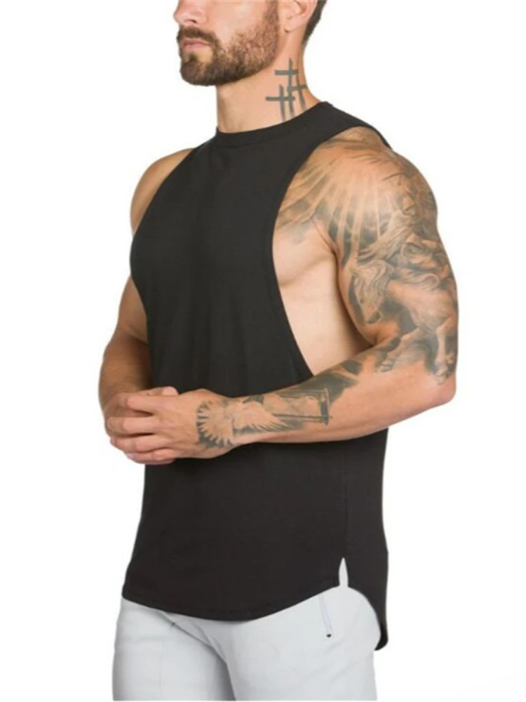 Solid Color Mens Bodybuilding Muscle Tank Tops Gym Fitness Sport Sleeveless Loose Shirt Cotton Breathable Cool Feeling Singlets