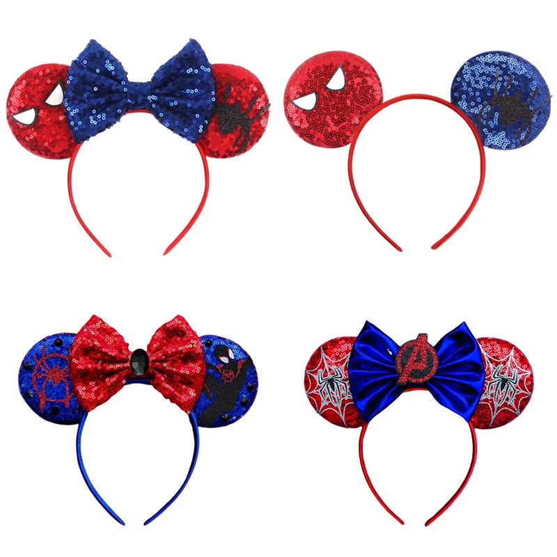 Disney Avengers Ears Headband Kids Carnival Marvel Headwear For Girl Peter Parker Hairbands Baby Bow Sequins Hairband Party Gift