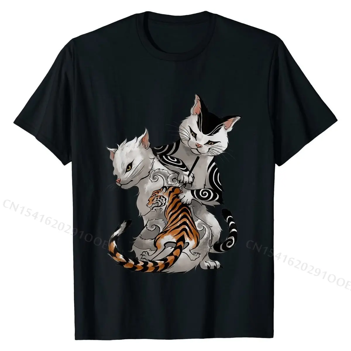 Irezumi Cat Artist with Traditional Japanese Tattoo T-Shirt Casual T Shirt Tops Shirt for Students Hip Hop Casual Top T-shirts