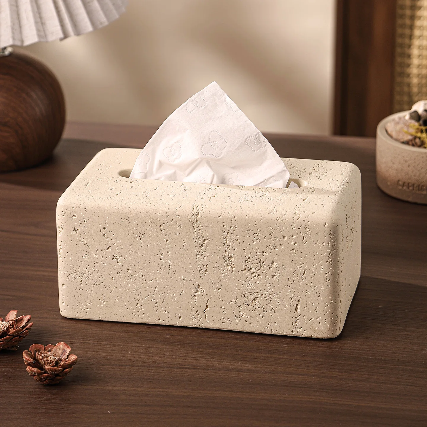 High-End Style Travertine Tissue Box Living Room Entrance Decoration Rectangular Tissue Box Desktop Tissue Box Home Decoration