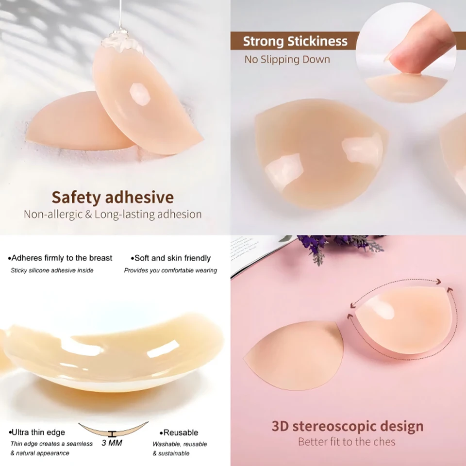 Capa de mama de silicone invisível Tampa de mamilos opacos Pasties para adesivos de peito cinzenta Fita Boob reutilizável para vestido sem encosto