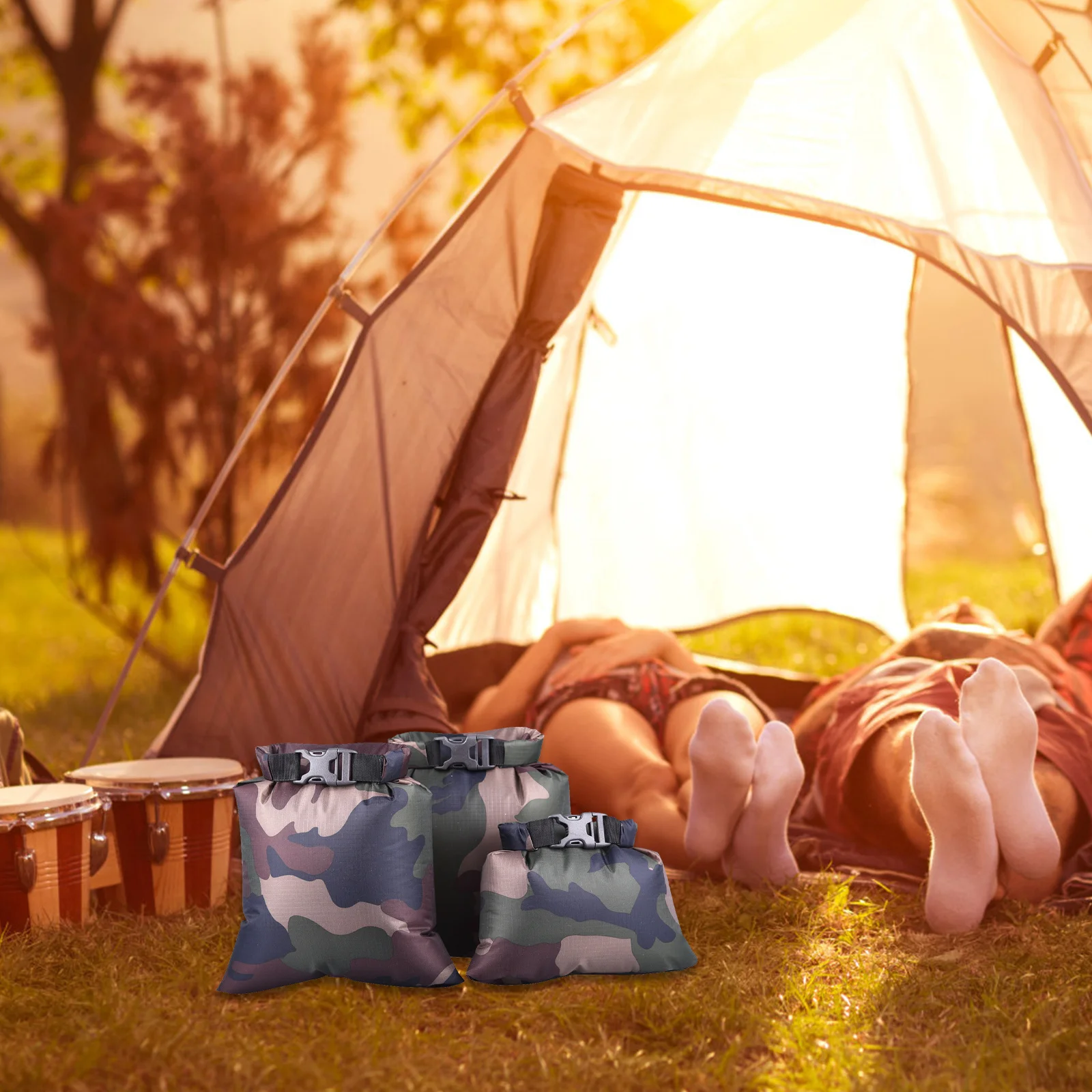 

3Pcs Waterproof Dry Bags Portable Folding Drifting Storage Pouches for Outdoor Camping Kayaking Rafting Multi-Function Storage