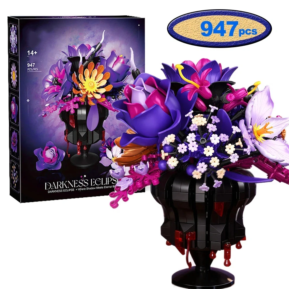 

947PCS City Purple Bunch of Flowers Building Blocks Moc Romantic Home Decoration Friends Bricks Toy Children Girls Festival Gift