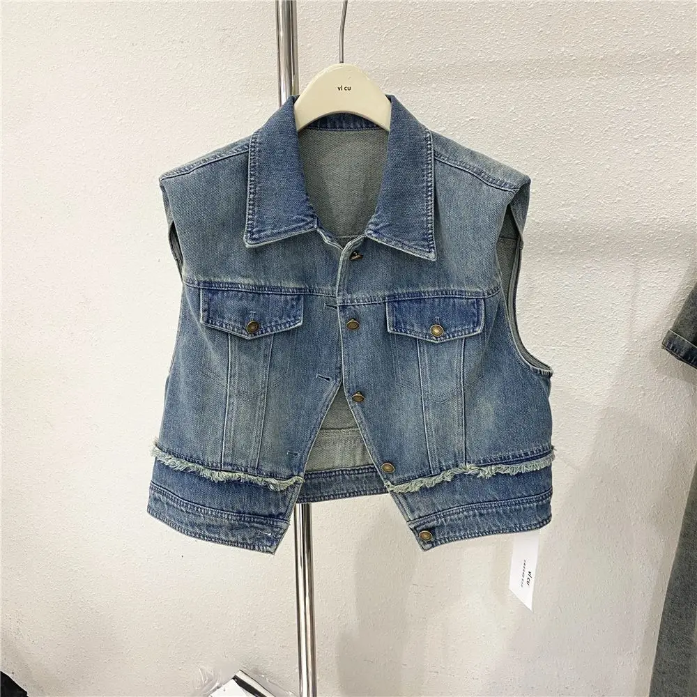 

Spring/Summer Womens Retro Polo Collar Denim WaistCoat Vest