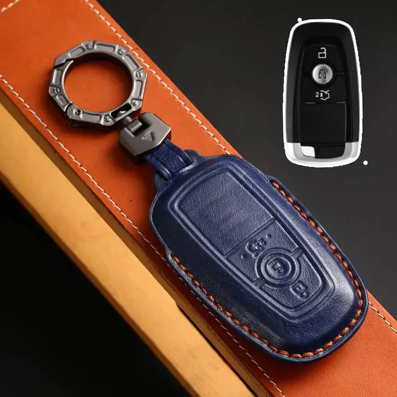 

1pc Leather Car Key Case Cover Keychain Fob Protector For Ford Mondeo Lincoln Aviator Navigator F150 Raptor Focus Keyring Bag