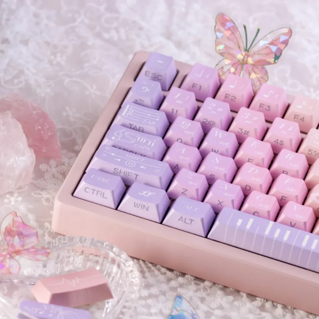 Imagem -04 - Lado Gravado Translúcido Keycaps Grupo Perdeu Nota Tema Gradiente Rosa-roxo Pbt Keycap Perfil Cereja Sublimação