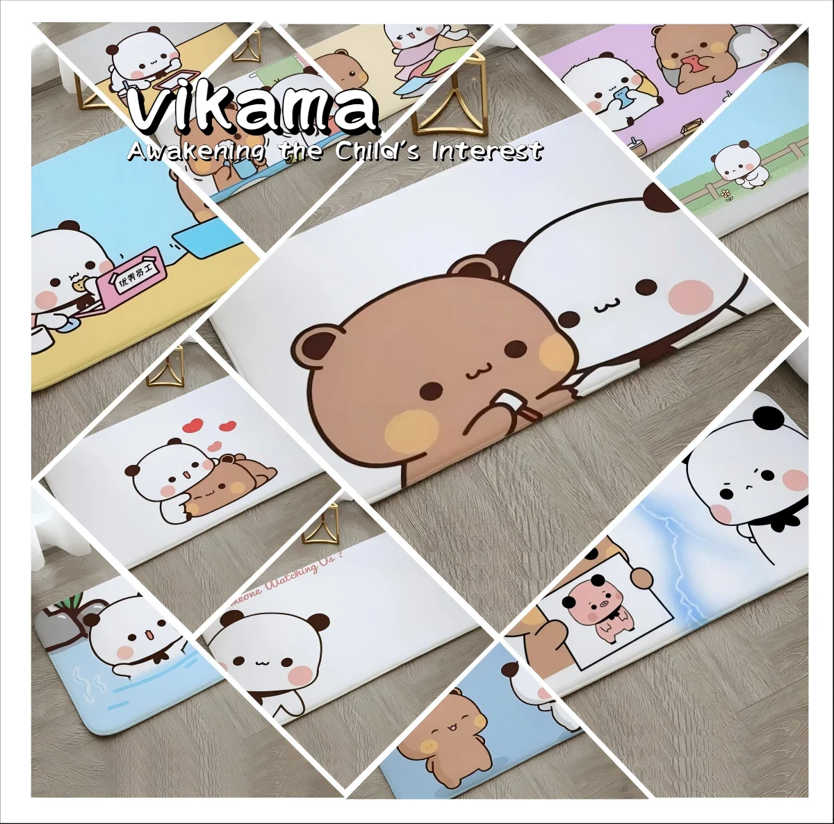 VIKAMA Cute Cartoon Crystal Velvet Welcome Doormat Balcony Bathroom Non-slip Dirt-resistant Carpet