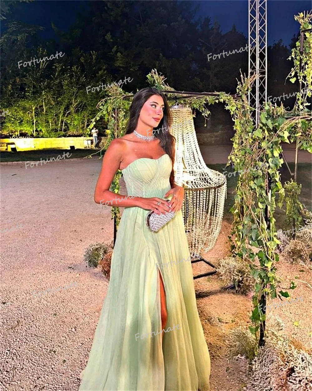 Customized Light Green Prom Dresses 2025 Sweetheart Front Side Split Tulle A Line Evening Elegant Party Gowns Vestidos De Noche