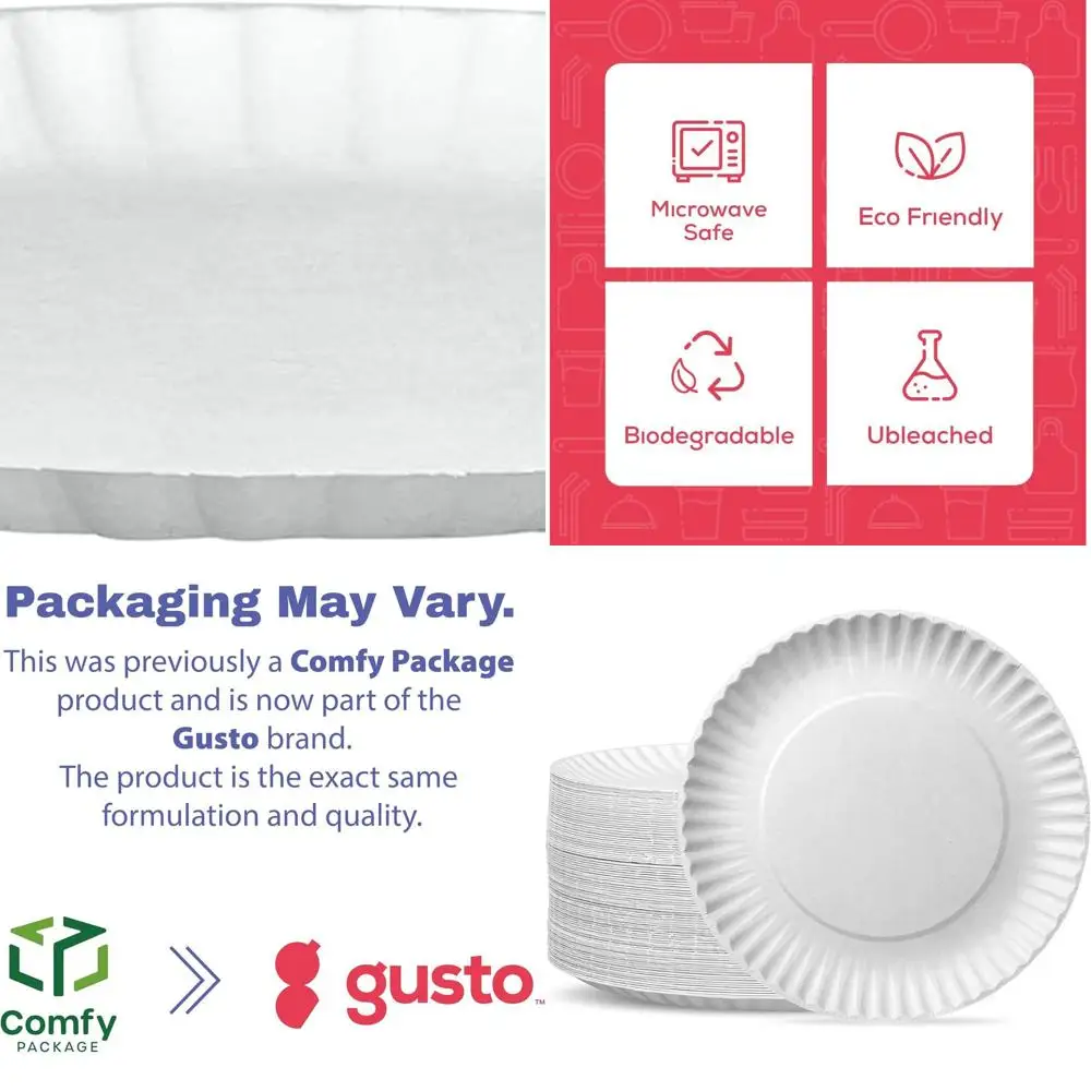 

9 Inch, 500 Pack Uncoated White Paper Plates - Disposable Dessert Plates for Craft and Decorative Use (Formerly Comfy Package)
