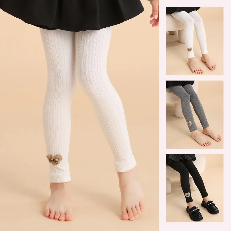 

Cute Heart Bow Embroidery Ribbed Leggings High Stretch Slim Fit Pants for Daily Casual Dress Matching Ballet Leggings