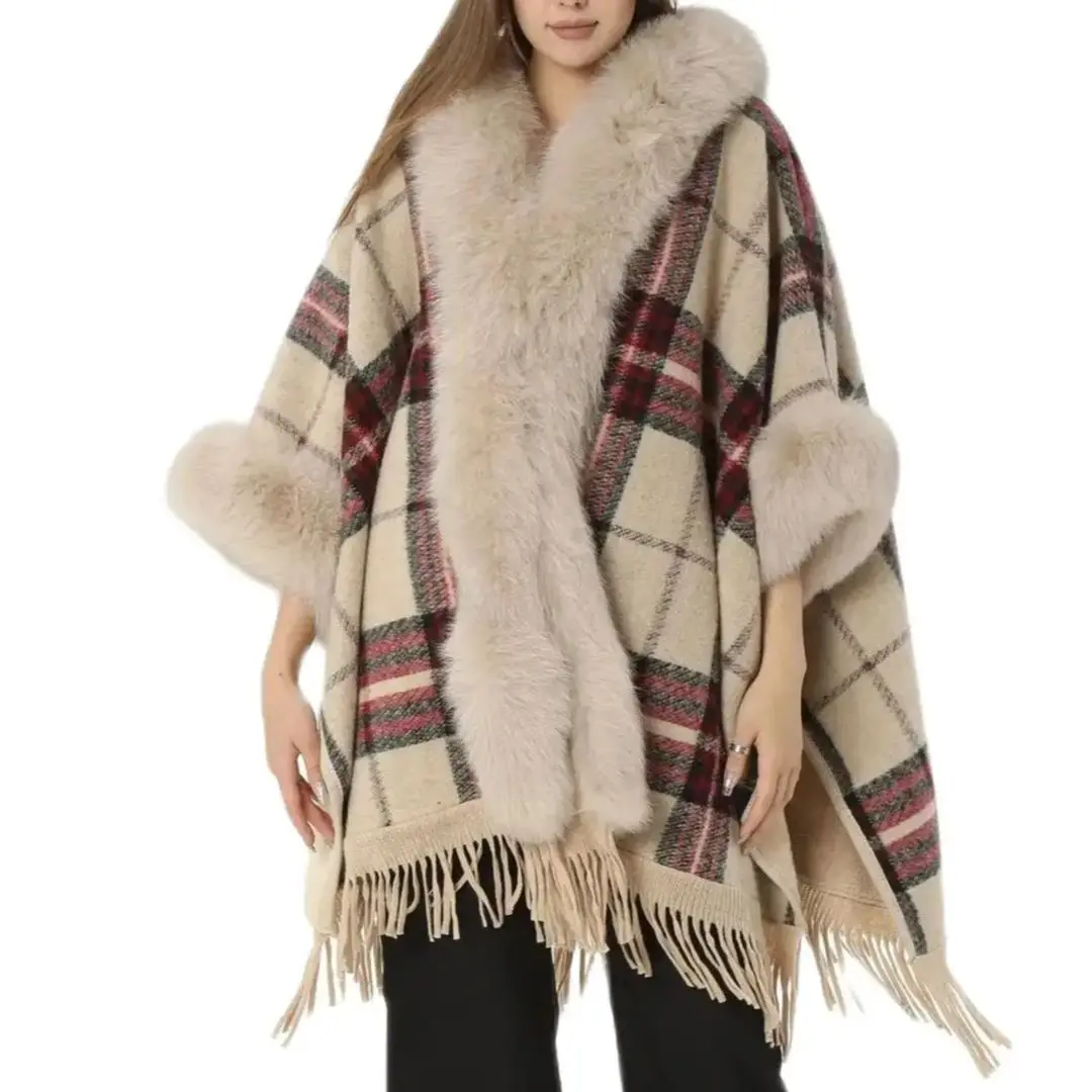 Real Genuine Natural Fox Fur Shawl with Tassel, Half Sleeve, Big Size, 220611