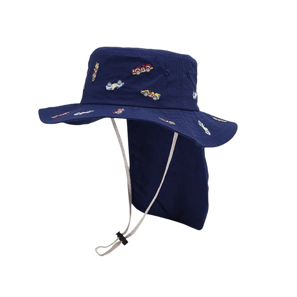

Kawaii Children Panama Cap Cartoon Embroidery Neck Protection Broad Brim Bucket Hat Soft Sunscreen Summer Fisherman Hat Girls