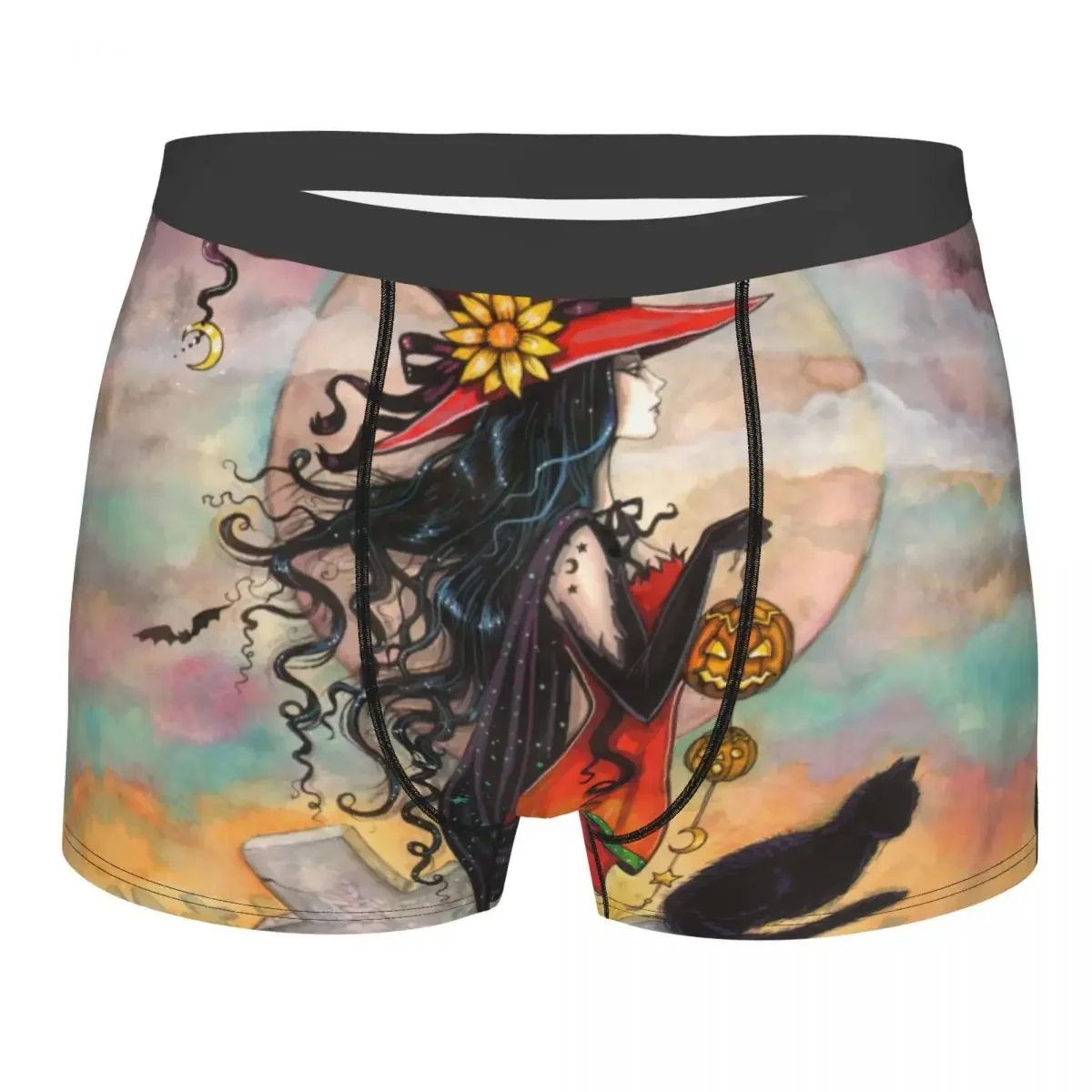 Halloween Witch And Black Cat Boxer Shorts For Men 3D Print Male Occult Gothic Wiccan Underwear Panties Briefs Soft Underpants