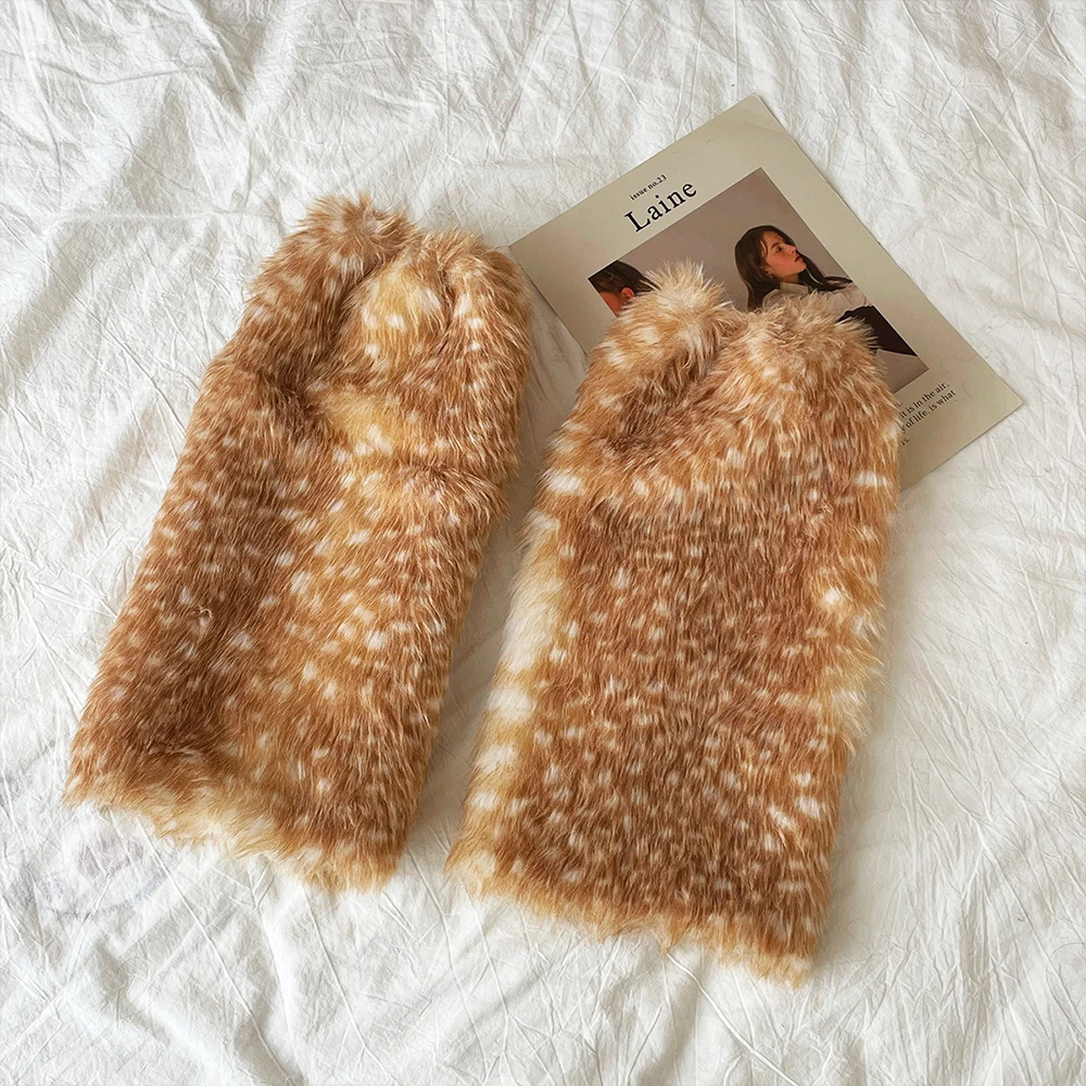 Furry Leg Warmers Christmas Elk Faux Fur Leg Warmers Boot Covers Lady Cute Jk Knee-length Hipster Warm Sock Fashion Socks