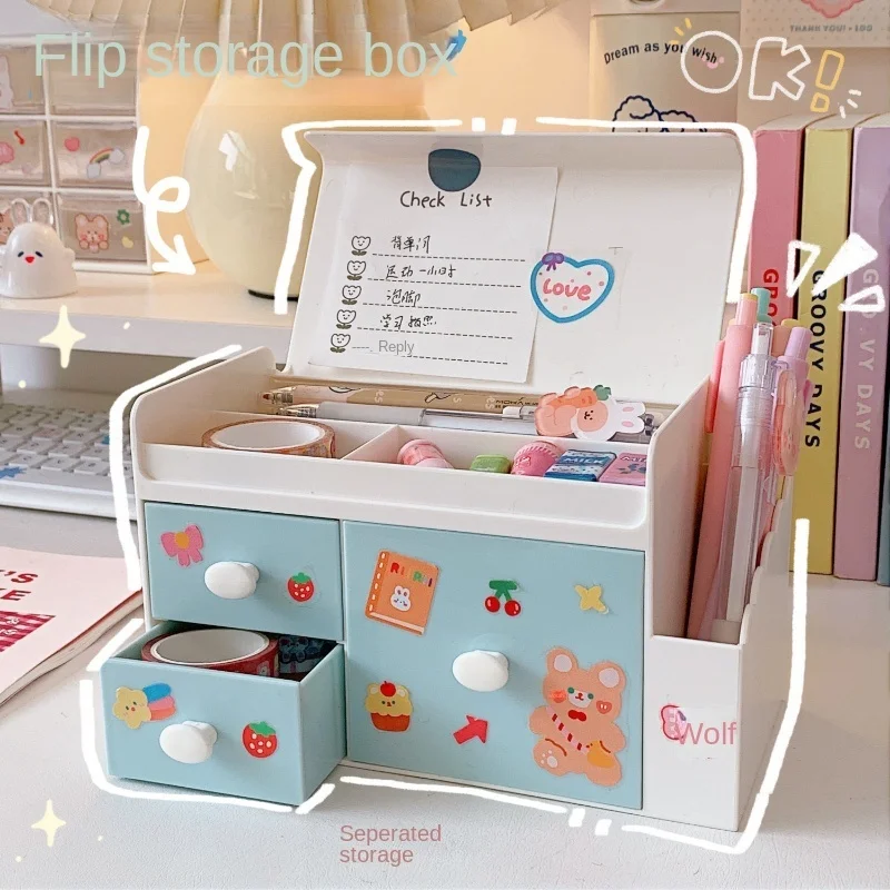 

Ins Kawaii Desktop Drawer Type Storage Box Cosmetic Brush Plastic Makeup Jewelry Storage Box Organizer Drawer Stationery Rack