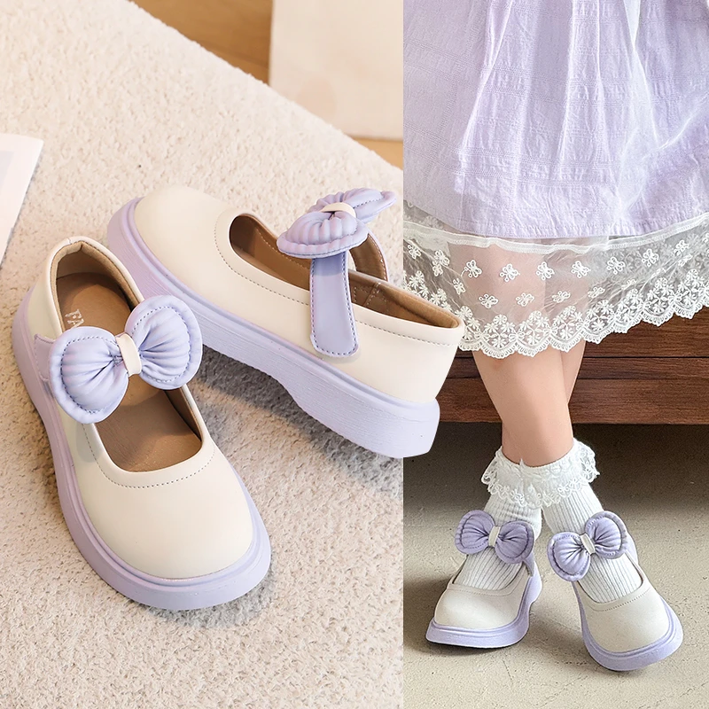 

2025 New Girls High Quality Shoes with Bow-knot Princess Kids Flats for School Little Children Loafers Детская Обувь