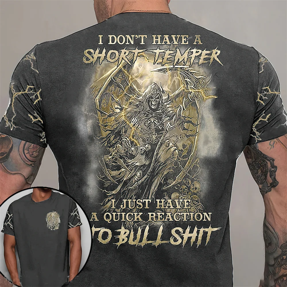 2023 Back Skull Cool Print T-shirts 3d Fashion Men Clothing Street Retro Men\'s T-shirt Hip Hop Casual Oversized T Shirt For Men