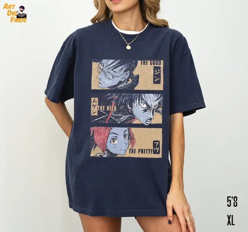 

Samurai Champloo Mugen,Jin,Fuu Kasumi,Unisex T-Shirt,Gift for Him,Anime Shirt,Anime Merch,Oversized fit,2000s anime Samurai