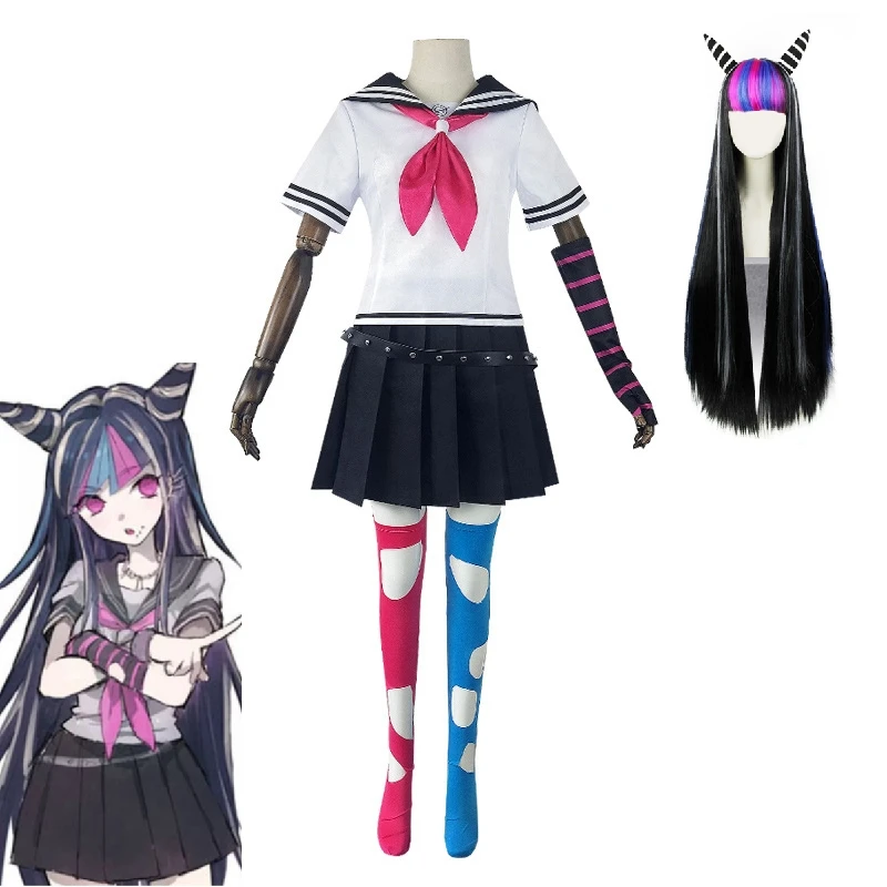 

Anime Game Danganronpa 2 P2 Ibuki Mioda Cosplay Costume Women Daily Sailor Suit JK Uniform Halloween Role Play Wig Full Suit