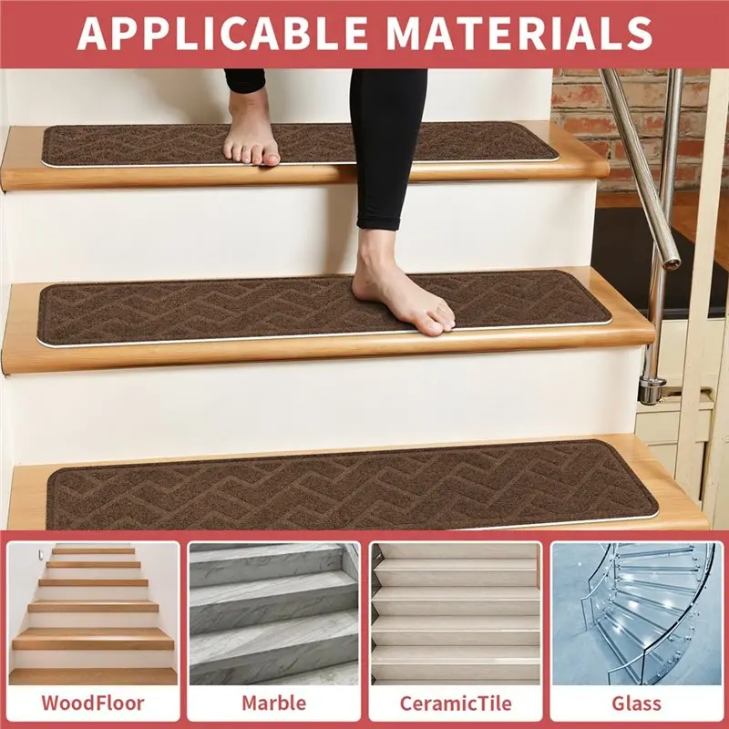 ABKP-Stair Tread Mats Non Slip Stair Carpet Washable Stair Step Pads
