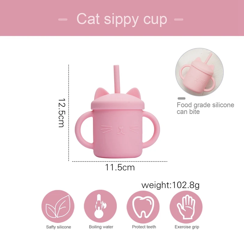 200ML Baby Feeding Drinkware Straw Cup Baby Learning Feeding Sippy Cup Anti-Hot Silicone Tableware Children Leakproof Drink Bott