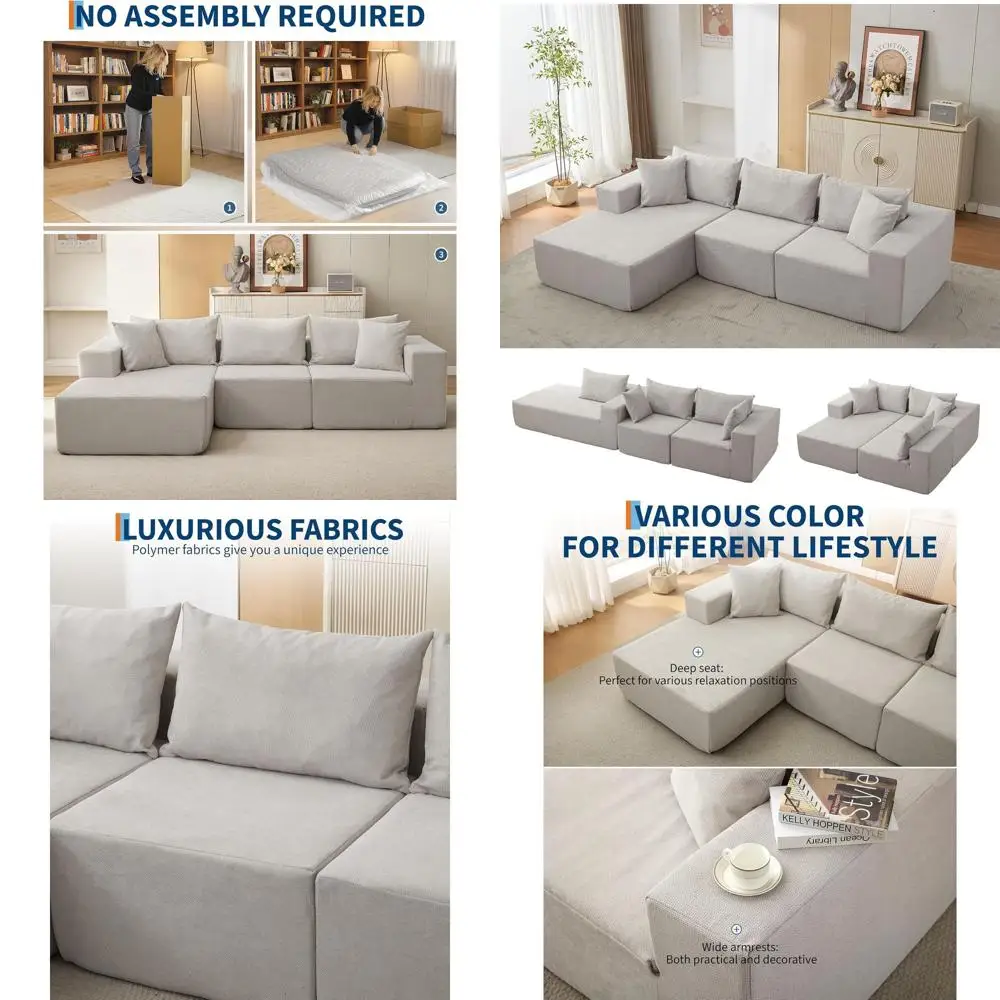 Cloud Sectional Sofa with Left Chaise, L-Shaped for Living Room, Easy Assembly, Beige