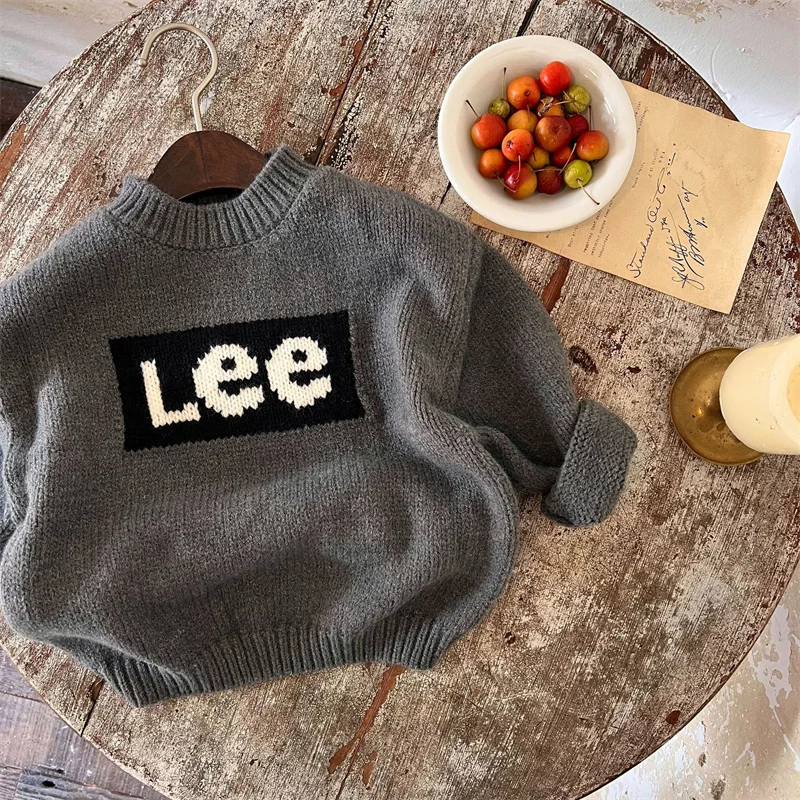 Boys Sweater Cotton Undercoat 2022 Letters Warm Thicken Velvet Winter Autumn Snowsuits Knitting Children\'s Clothing