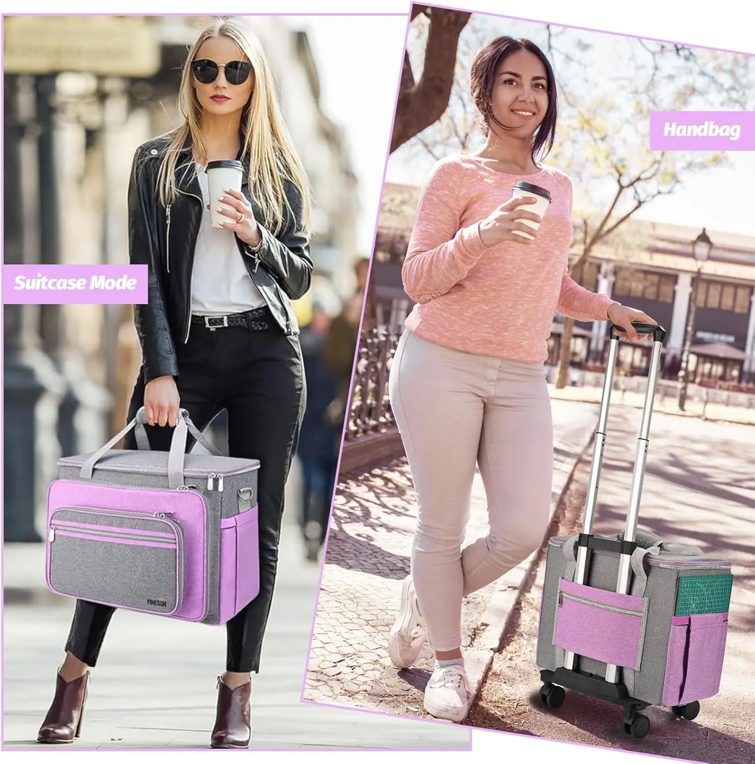 바퀴 달린 재봉틀 케이스, 브라더, 싱어, 베르니나 및 대부분의 재봉틀에 적합한 접이식 고급 롤링 재봉틀 운반 가방