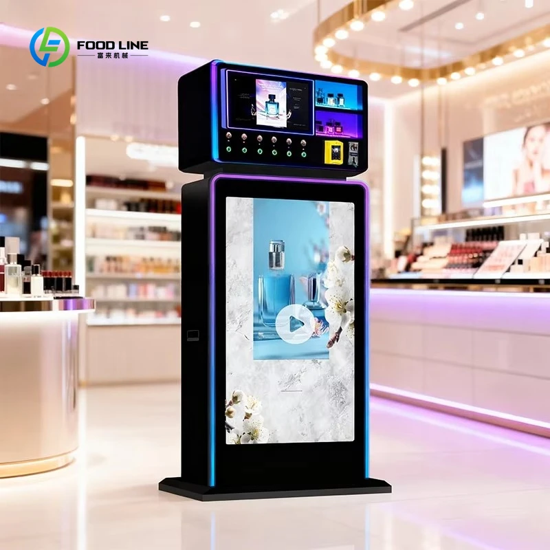 

Factory Direct Unique Design LED Light Spraying Large Ad Screen Cologne Freestanding Perfume Vending Machine for Sale