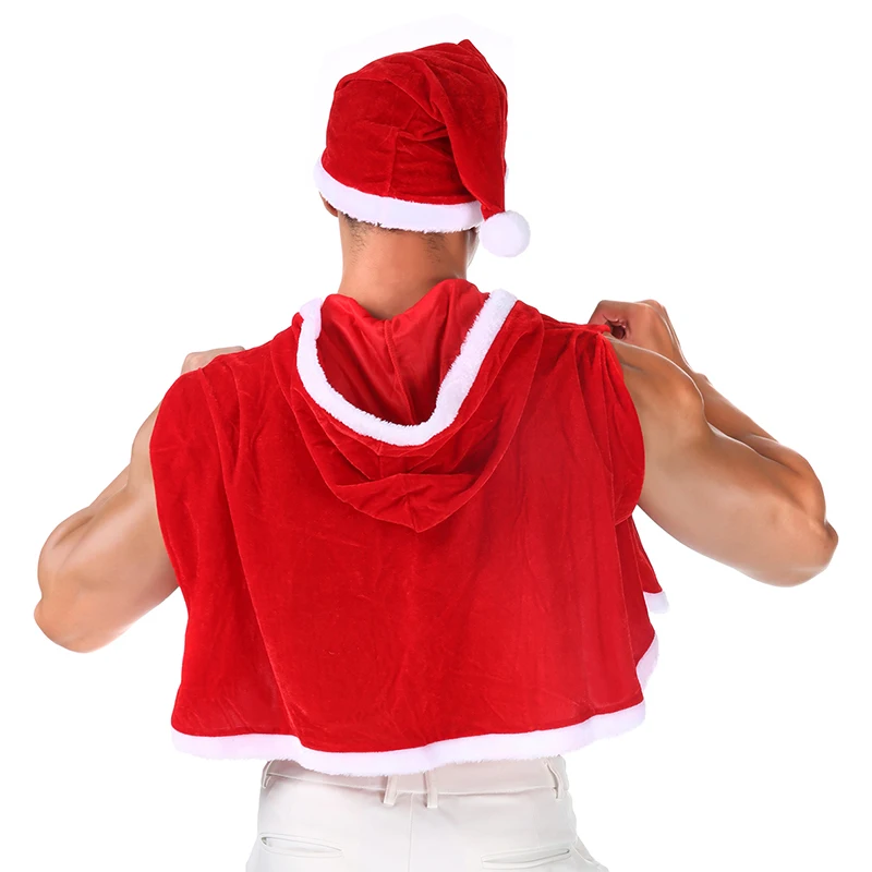 Christmas Cape Red Sexy Santa Hat Cropped Cape Unisex Adult Nightclub Stage Show Christmas Costume Hooded Poncho Christmas Props