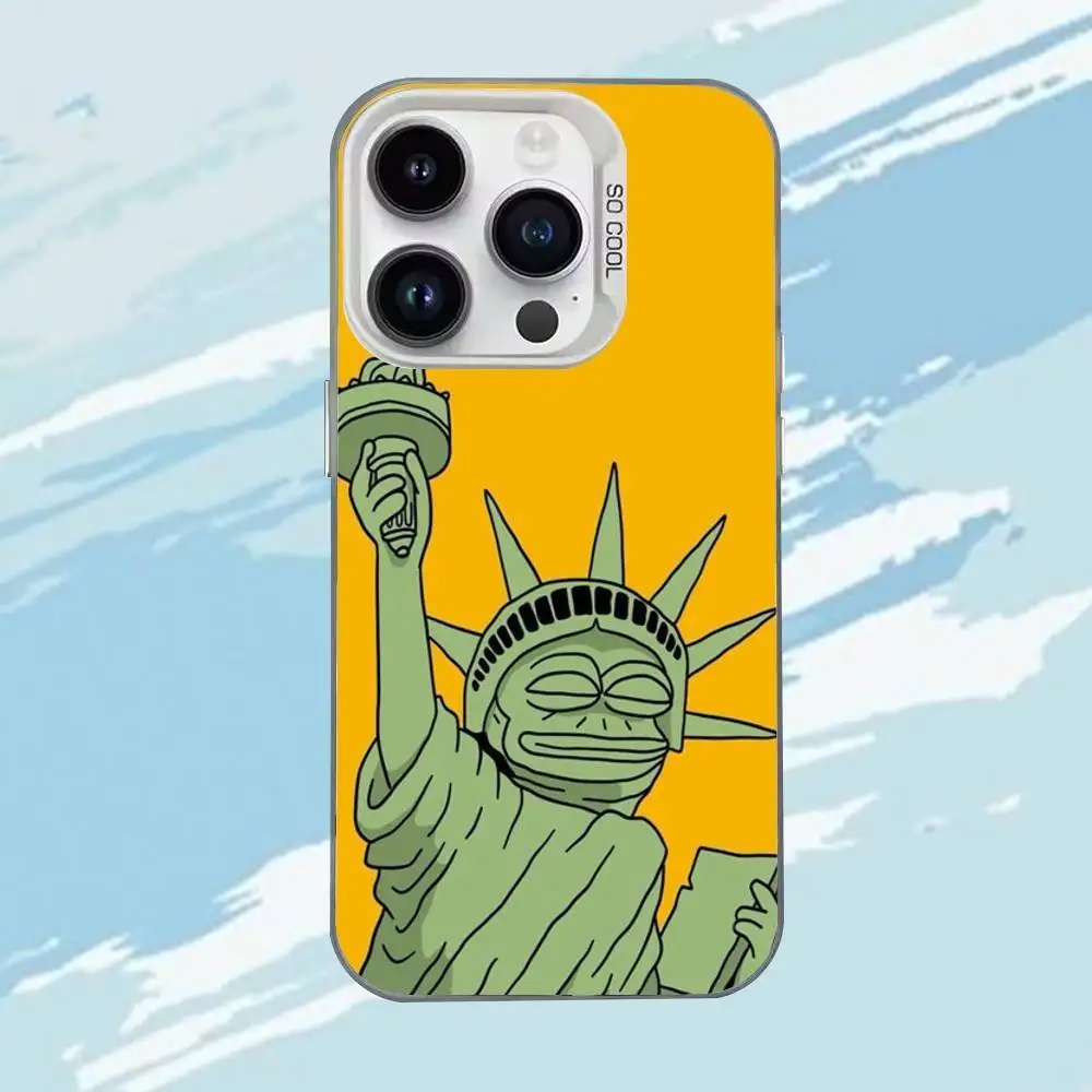 P-Pepe la coque de téléphone drôle grenouille pour iPhone 17,16,15,14,13,12,11,Mini,Pro,E,MAX blanc mat housse antichoc