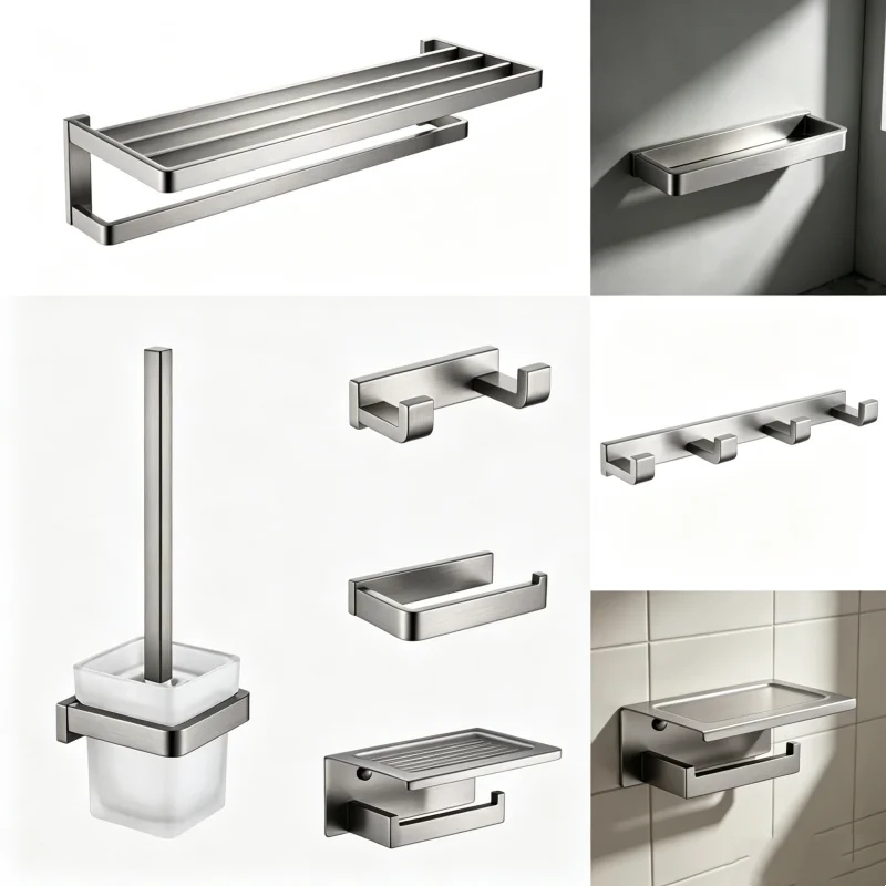 Brushed Nickel Stainless Steel 2 4 6 Hook Towel RackToilet Paper Holder Robe Hook Towel Bar Toilet Brush Bathroom Accessorie