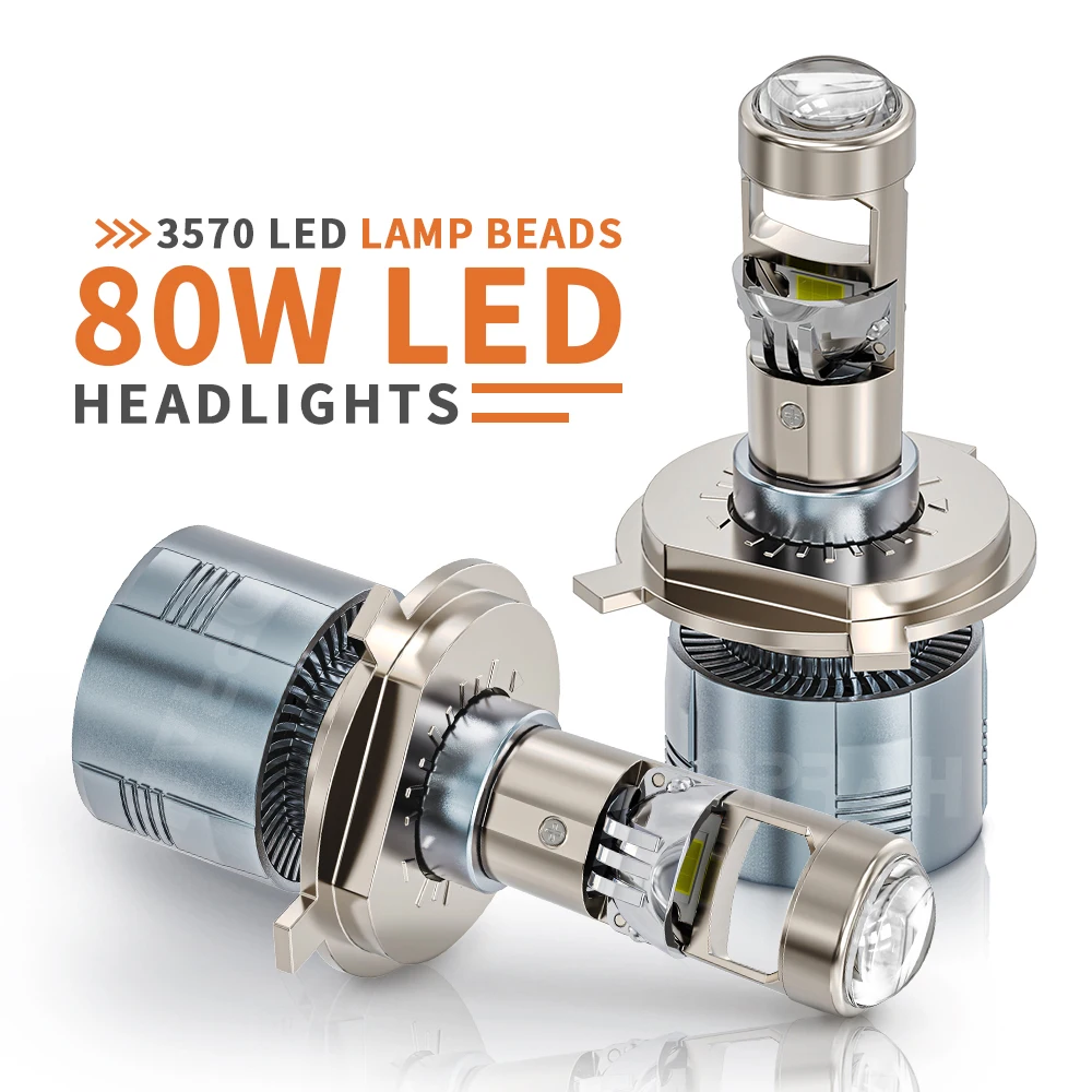 2pcs LED H7 H4 H11 Headlight Mini Lens Projector Bulb LHD/RHD Car Hi/Lo Beam 9005/9006 HB3/HB4 Canbus For Car Motorcycle 12V 80W