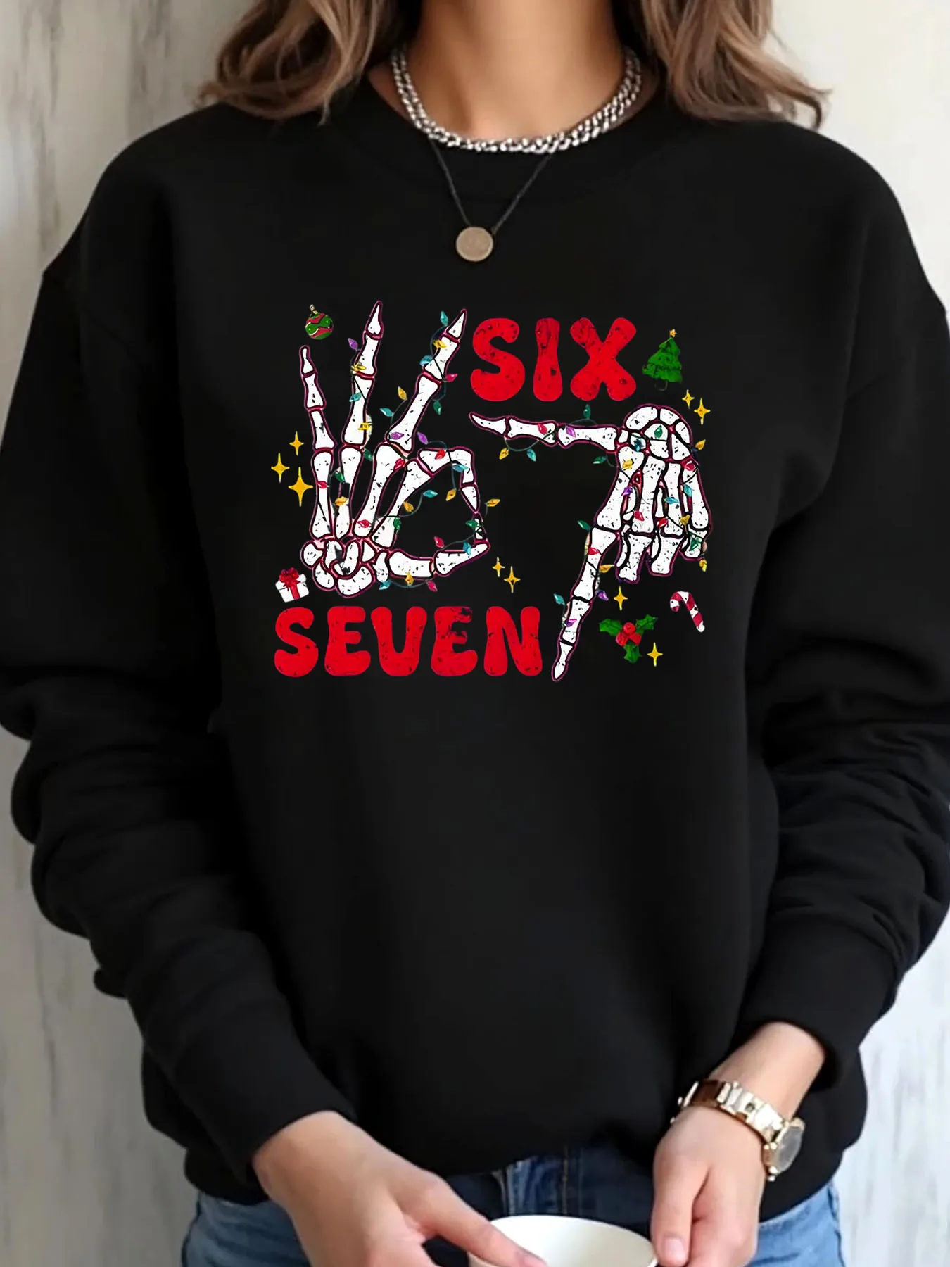 

Женская толстовка больших размеров с рождественским скелетом и шестью семи принтами, верхняя одежда