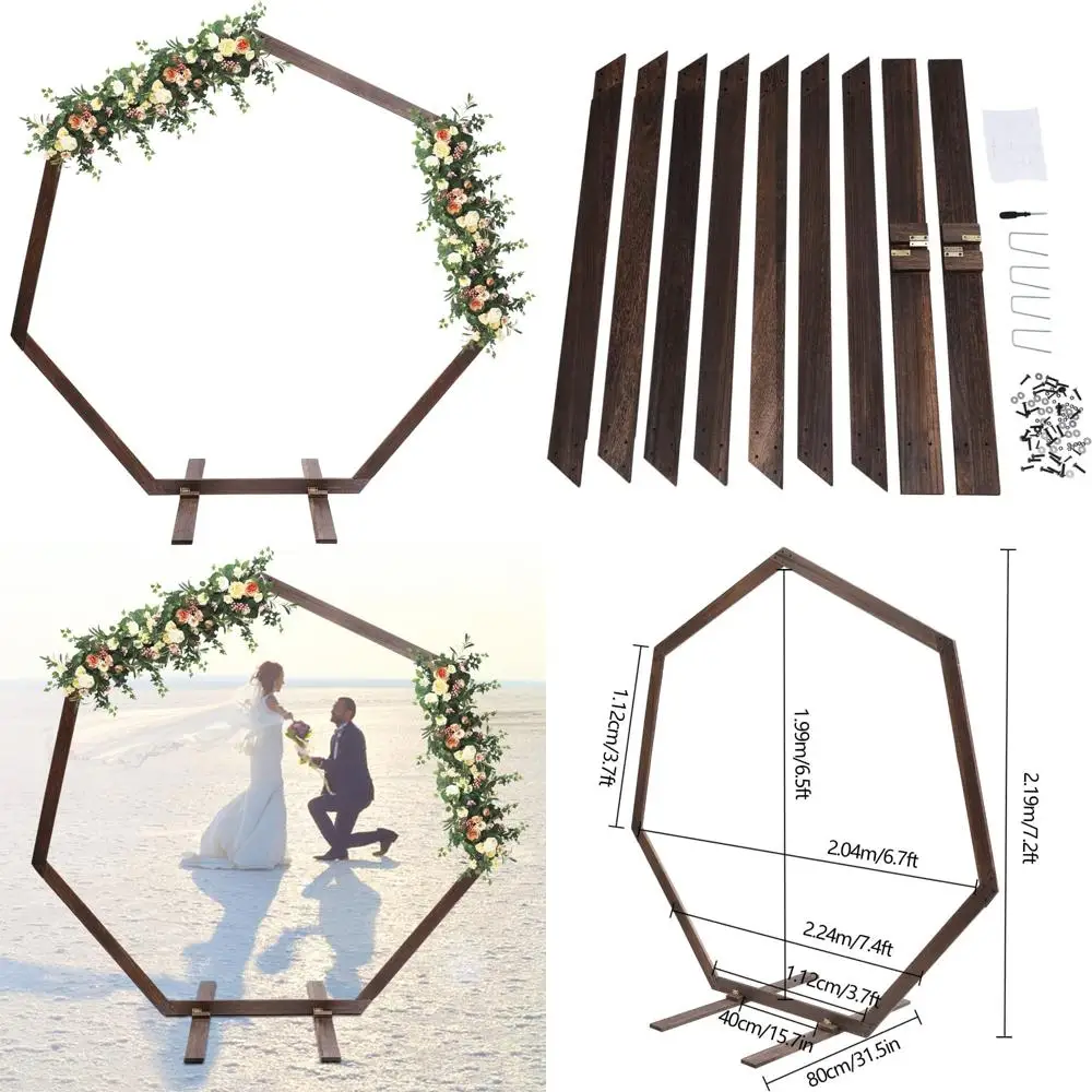

7.2FT Wooden Wedding Arch with Flower Frame Stand for Outdoor Garden Parties