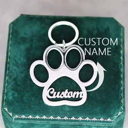 Custom Stainless Steel Paw Print Keyring Cartoon Theme Dog Animal Footprint Charm Personalized Name Custom Keychain for Women