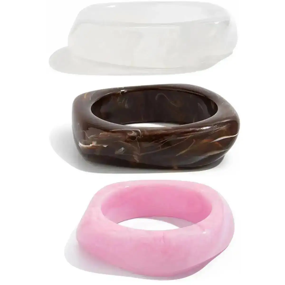 KunJoe 3 أنماط العصرية غير النظامية الاكريليك الراتنج سميكة الإسورة سوار للنساء الإبداعية هندسية واسعة الإسورة اكسسوارات اليد