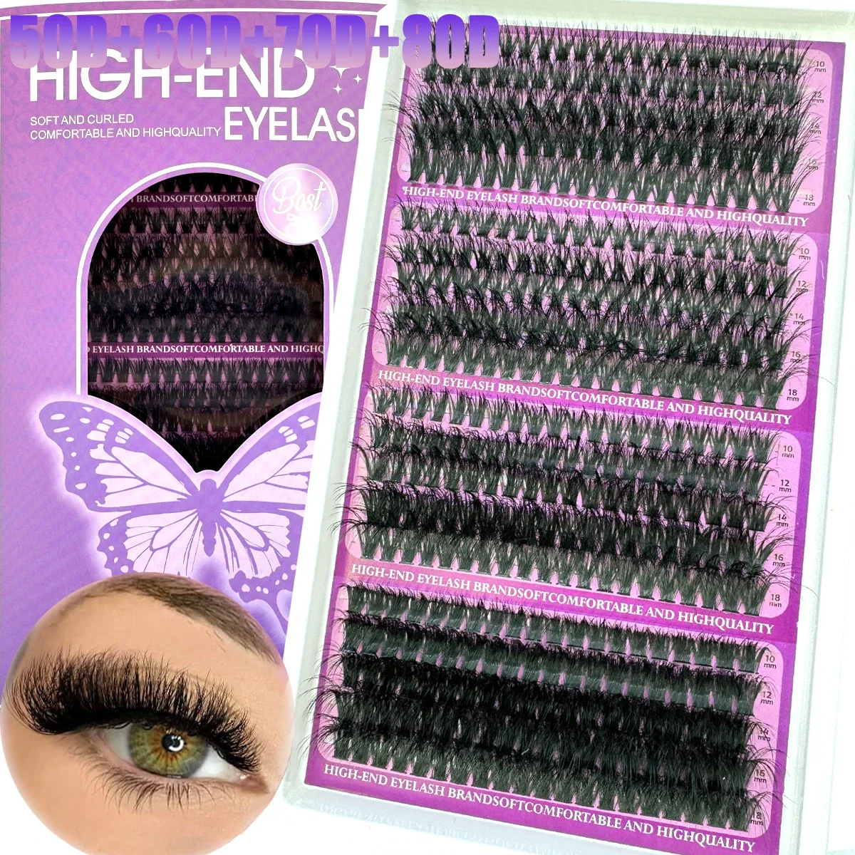20 Reihen Falsche Wimpern-Cluster mit Spitzen & Unterwimpern DIY Manga Cluster Wimpernverlängerungen Wasserfeste Einzelwimpern-Cluster