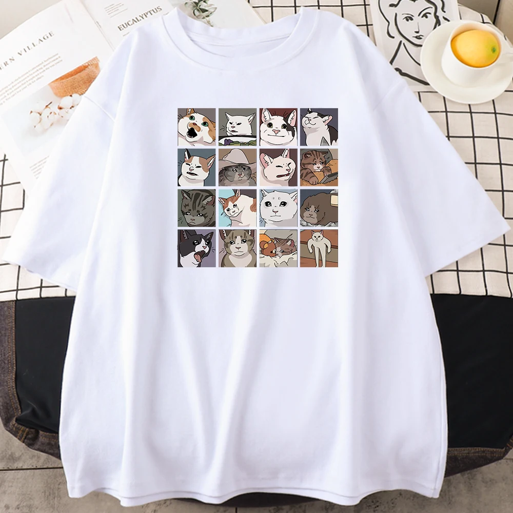 

Harujuku Cute Animal Dog Cat Printed Women T-shirt High Street Fashion Hip Hop Casual Loose O-Neck Short Sleeves Y2k Top Unisex