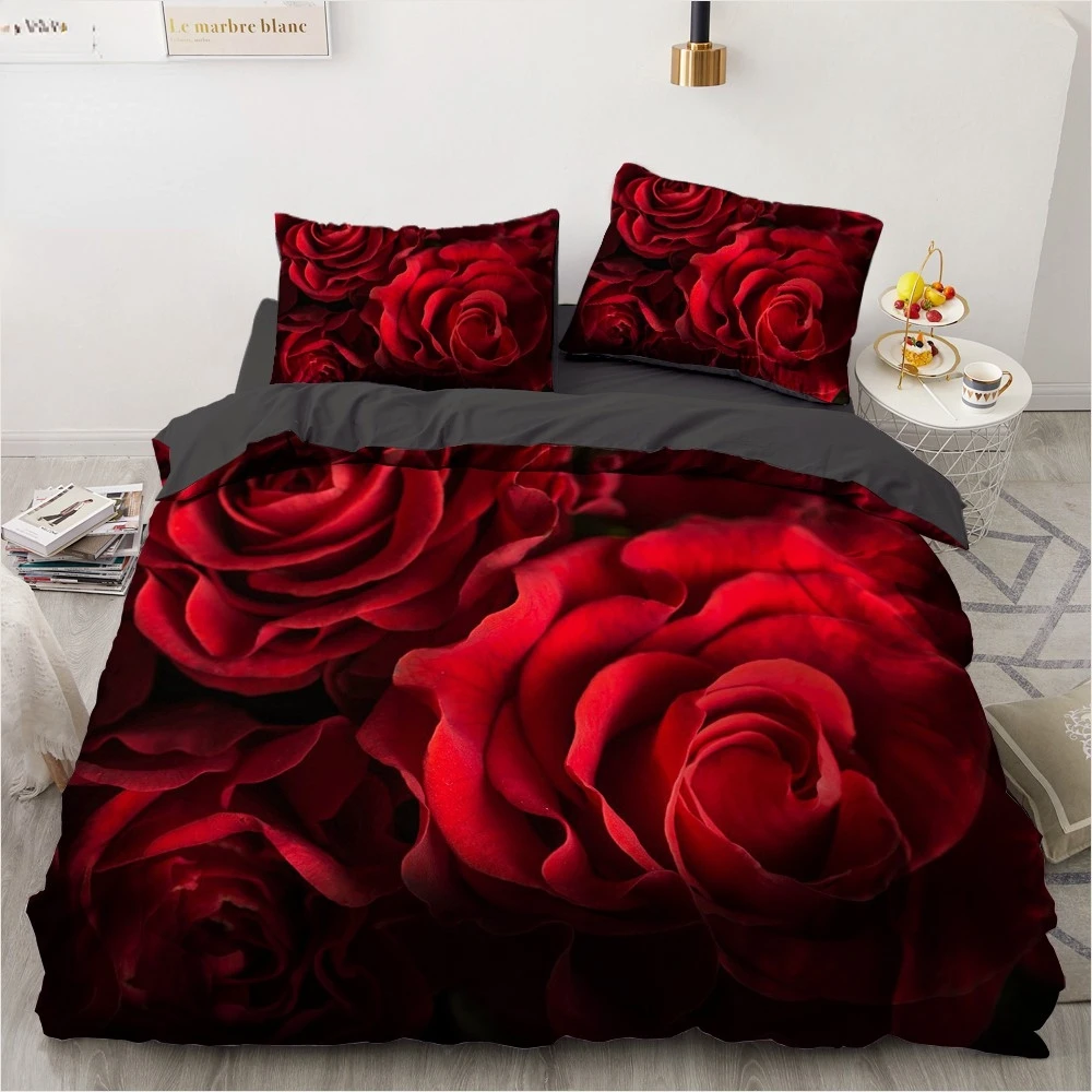 Dream NS Red Rose 3D Floral Duvet Cover Bedding Set Flower Bed Linens Double Bed Sheet Comforter Summer Quilt King Size