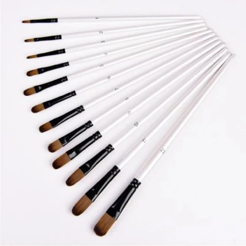 12pcs Oil Acrylic Flat&tip Kit Pen  For Nylon Paint Brushes Art Supplies Artist Watercolor Painting Brushes Paint Brush