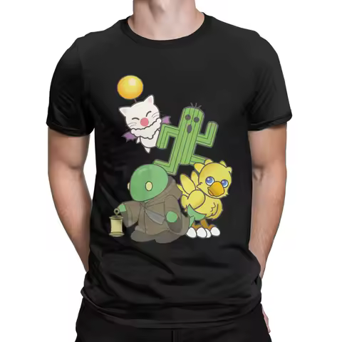 Team Final Fantasy moogle chocobo tonberry cactuar rpg game square enix geek nerd T Shirts Men's 100% Cotton Clothes Gift Idea