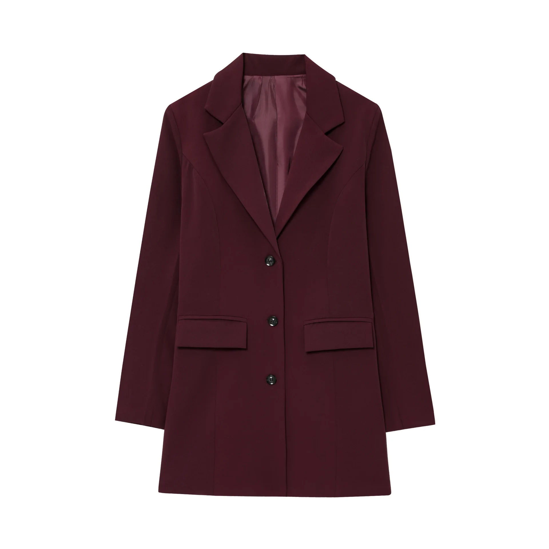 เสื้อคลุมลำลองสไตล์แฟชั่นข้ามพรมแดน ทรงหลวม สีดำล้วน ความยาวปานกลาง สำหรับผู้หญิง รุ่นเดี่ยว ฤดูใบไม้ร่วง ปี 2025