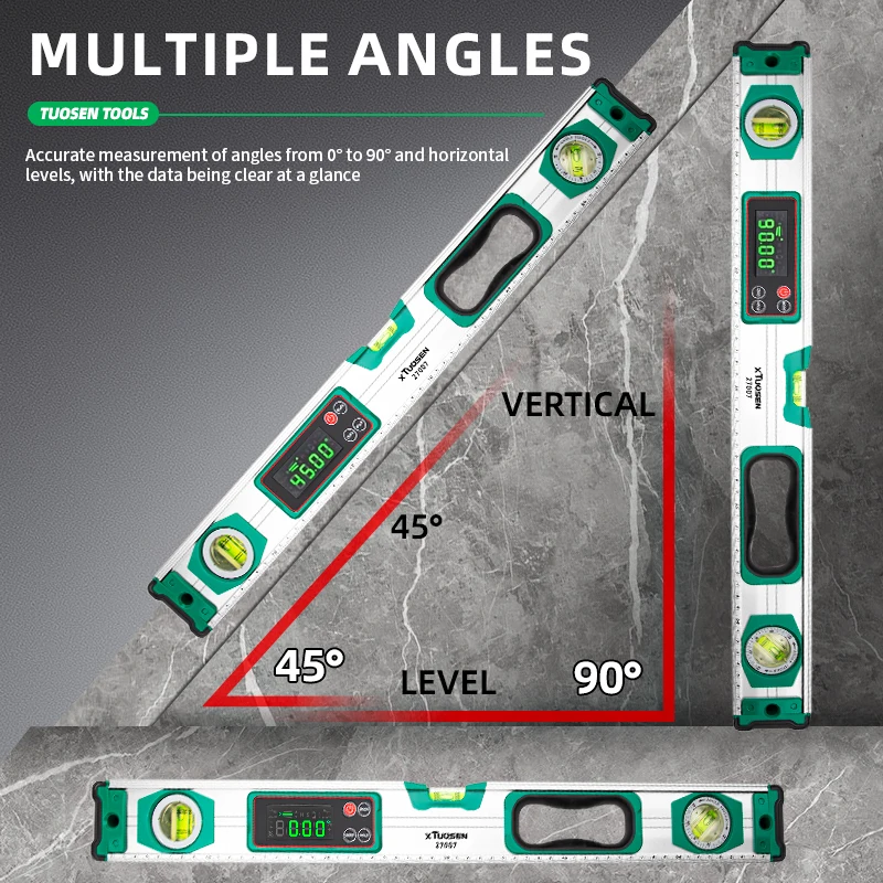 Penggaris Digital Presisi Tinggi dengan Magnet Kuat, Pengukur Sudut Elektronik dari Paduan Aluminium, Pengukuran Sudut dan Ketinggian