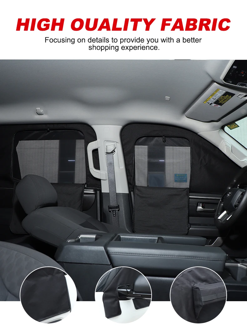 Car Front Rear Door Window Sunshade Net Insect Prevention Net Removable Cover For Toyota Tundra 2022-2026 Accessories