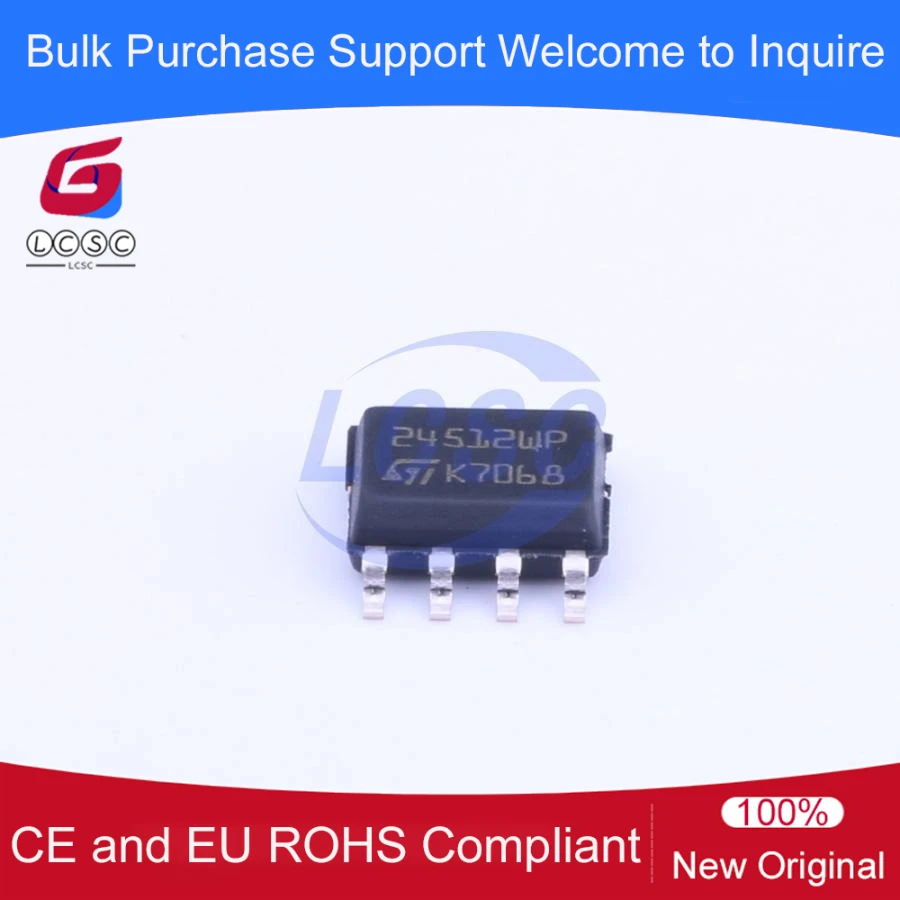 

M24512-WMN6TP 24512WP 512Kbit I2C EEPROM Memory IC Serial I2C Bus 2.5V-5.5V 1MHz SOIC-8 10Pcs/Pack