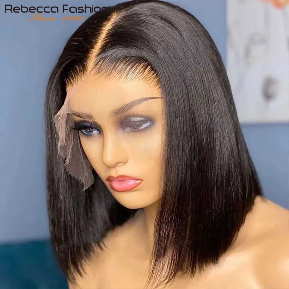 Rebecca Short Bob Lace Front Wig 13x4 Brazilian Straight Lace Front Human Hair Wig For Black Women Pre-plucked With Baby Hair