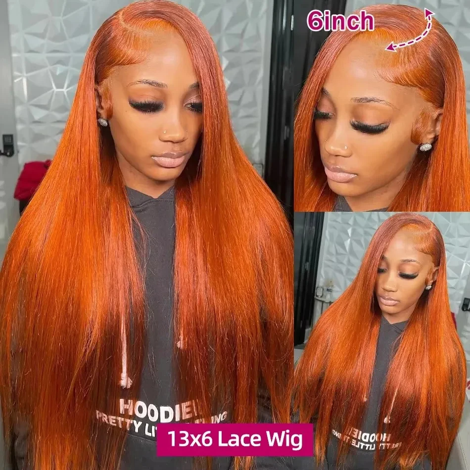 

38 Inch Orange Ginger Human Hair Wig 13x4 Bone Straight Lace Front Wigs Pre Plucked 350# Colored 13x6 Hd Full Lace Frontal Wigs